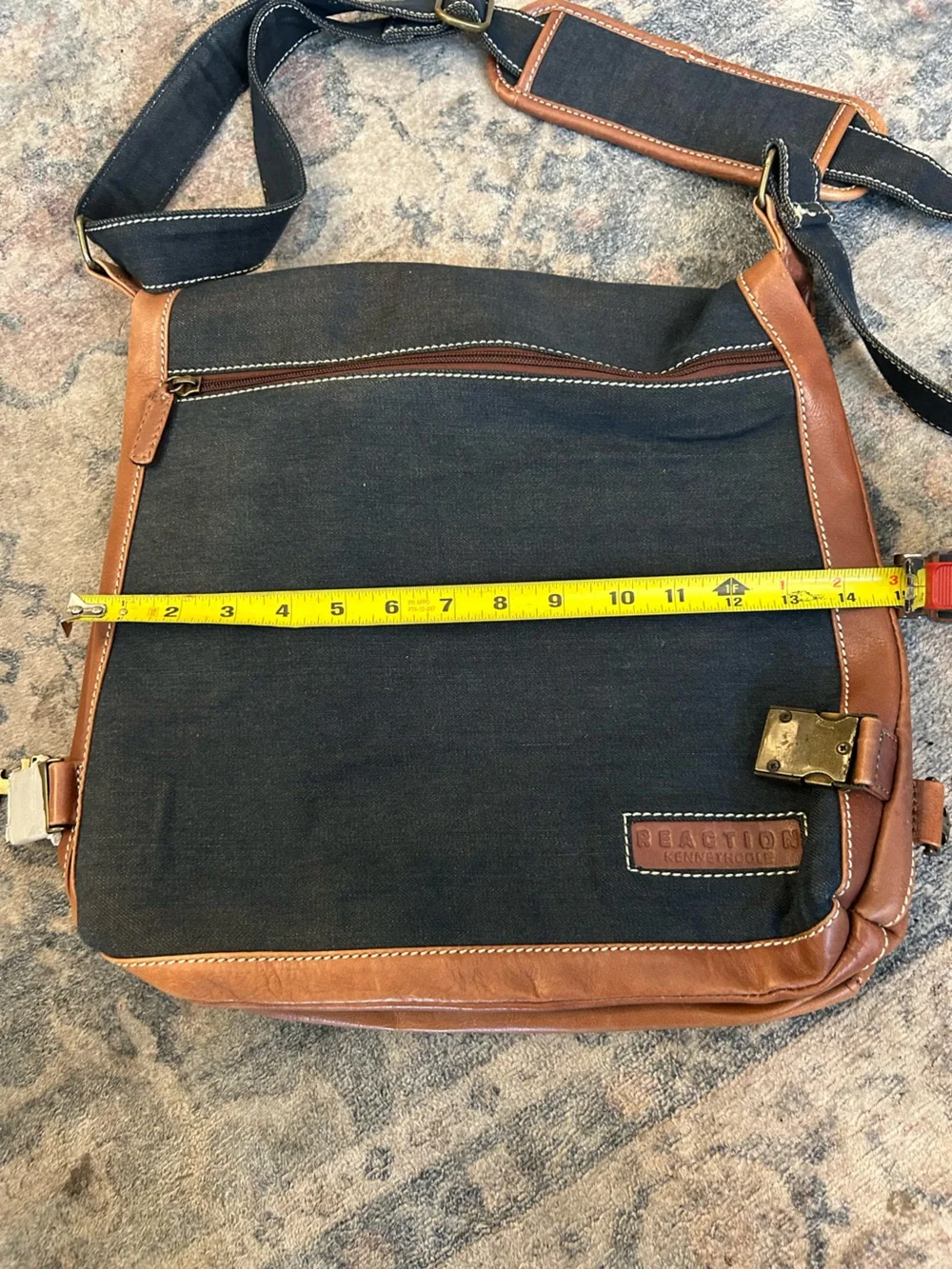Kenneth Cole Reaction Navy and Brown Canvas  & Leather Messenger Bag